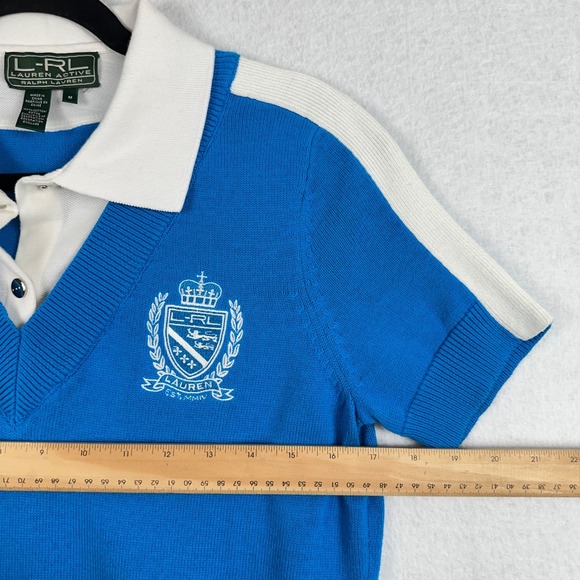 LRL Ralph Lauren Active Womens Polo Sweater Sz M Blue White Crest Long Sleeve - Picture 11 of 11